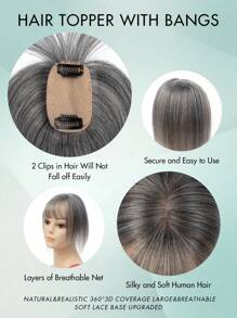 Extensões de Cabelo Invisíveis com Presilha para Mulheres - Toupeiras de Cabelo Humano 100%, Degradê Cinza a Branco Reto, Estilos A01 e A02, Perfeito para Cabelos Finos, Aparência Natural, Solução para Espessura do Cabelo | Aparência Natural | Presilhas de Fixação Seguras