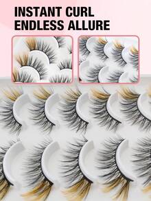 10 Pares de Cílios Postiços Amarelos de Falso Vison Macio em Formato de Olho de Gato A20-1, Alongam os Cílios, Ampliam os Olhos, Adequados para Festivais, Férias, Encontros e Outras Ocasiões