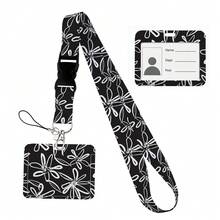 Flower Design Lanyard Business Credit Horizontal Card Holder Neck Strap Keychain Hang Rope ID Badge Holder Lariat Lasso Halloween Accessories Teachers Day Christmas Gift Ideas Bag Charms Car Friend Sister