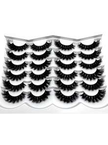 New 12 Pairs Manga Lashes Faux Mink Eyelashes Fluffy Natural Full False Eyelashes Thick False Eyelashes Curling Wispy False Eyelashes Volumized Cat Eye Lashes Cosplay Travel Holiday Parties Essentials Makeup For Various Occasions - 黑色 - 查看 4