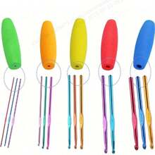 5pcs/Set Ergonomic Hook Grip Handle Kit, 2mm To 10mm Hooks With Comfortable Grips, Random Color (Red, Purple) Assorted - Multicolor - View 9