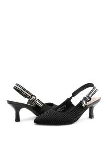 Women's Slingback Kitten Heel Pumps Pointed Toe Bow Elegant Sexy Wedding Dress Shoes