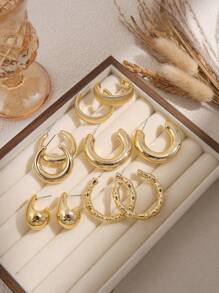 2/10/20pcs Fashionable & Elegant New Asymmetrical Shape Earrings Set, Lightweight CCB Material, C-Shape And Teardrop Designs, Fulfill All Daily Outfit Needs For Women