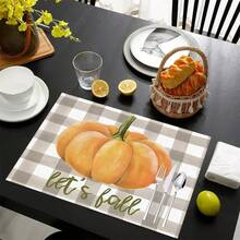 1 pieza/4 piezas/6 piezas Manteles individuales de lino con estampado de calabaza, adecuados para la mesa de comedor, decoración para todas las estaciones, manteles de mesa modernos y lavables, decoración de habitaciones, posavasos, manteles de cocina y comedor, decoración de fiestas interiores y exteriores, decoración del hogar, regalo ideal