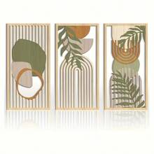 3pcs Sage Green Abstract Wooden Wall Art, Geometric Wood Wall Sculptures, Modern Artwork Neutral Wall Decor For Living Room Bedroom Office