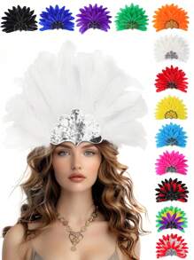 1 件女士羽毛头饰羽毛亮片头饰狂欢节头饰服装歌舞女郎配饰，万圣节