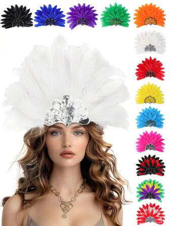 1pc Women's Feather Headpiece Feather Sequin Headwear Carnival Headpiece Costume Showgirl Accessories