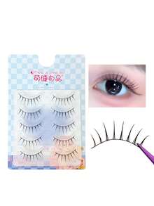 MENGJIESHANGPIN 5对可爱睫毛品牌日韩风透明偶像团体尖尾假睫毛，一体式自然毛感，适合初学者假睫毛 - 尖尾漫畫款 - 查看 3
