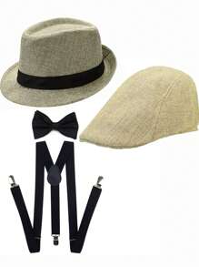 D EXCEED 4/5/6 pièces Accessoires de costume Gatsby des années 1920 pour hommes, tenue de gangster Peaky des années 1920, accessoires de costume Cosplay avec chapeau des années 1920, bretelles, nœud papillon, accessoires de cigare