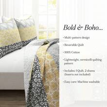 Lush Decor Bohemian Stripe Quilt 3 Piece Set California King, Yellow/ Gray - Striped Bedding Set - Yellow Quilt - California King Quilt - Boho Decor - Yellow/Gray - View 1