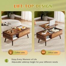 Rustic Style Furniture Table 39" Lift Top Coffee Table With Storage Shelf Hidden Compartment Living Room Center Table Small Dining Table Space-Saving Organizer - Nâu mộc mạc - Xem 4