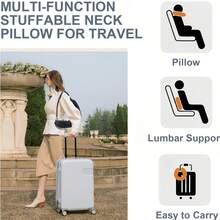 Convertible Travel Pillow With Ergonomic U-Shaped Neck Support System, Hands-Free Inflatable Aircraft And Car Nap Accessory Kit Including Removable Tote Bag For Storage, Breathable Comfort Technology To Relieve Stress During Long Flights, Road Trips, Office Breaks Or Camping, Portable Compressible Construction With Adjustable Support Straps Travel Essentials Vacation Holiday Neck Pillow Travel - Multicolor - View 4