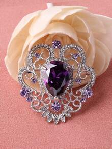 1pc Fashionable Luxury White K-Plated Purple Teardrop Flower Brooch, Women Oversized Brooch - Purple - View 14