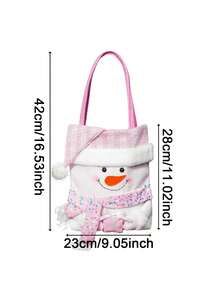 1pc/3pcs Pink Christmas Themed Gift Tote Bag With Festive Cartoon Design - Father Christmas, Snowman, Reindeer - Festive Apple Bags With Flap Closure For Festive Party Decorations, Perfect Christmas Gift Bags - Pink - View 3
