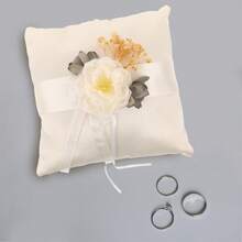 Cojín para anillos con lazo de encaje y flores rústicas vintage para bodas, fiestas, ceremonias y propuestas. - Blanco - Ver 1