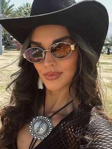 Cabecade 复古椭圆形时尚眼镜女式小金属框眼镜女士太阳镜适合夏季海滩度假、户外、旅行椭圆形