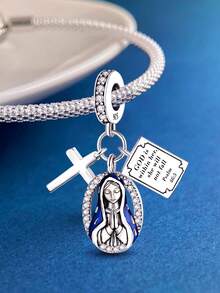 1 mặt dây chuyền hình thánh giá Đức Mẹ bằng bạc Sterling 925, thích hợp để làm vòng tay, trang sức tự làm cho nữ. - Hạt mặt dây chuyền thánh giá Maria - Xem 3