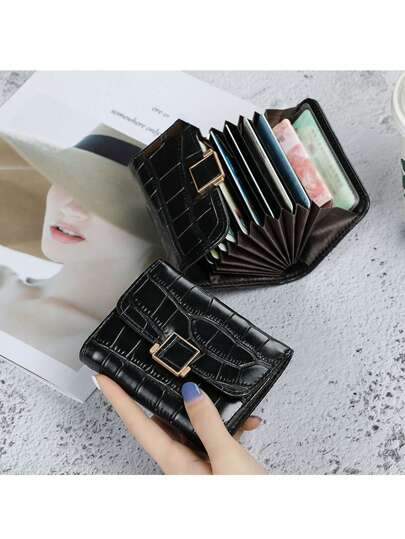1 pieza Cartera de PU de unicolor minimalista y versátil, portátil y multifuncional con compartimentos para tarjetas, adecuada para estudiantes, hombres, mujeres, uso diario, citas, vacaciones, viajes, regalo para novia, mamá, cumpleaños