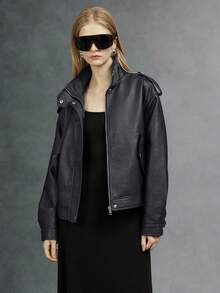 Giolshon Street Rider Style Retro PU Leather Jacket For Women - Suitable For Spring, Autumn And Winter - Black - View 2