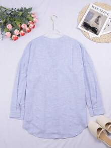 條紋寬鬆襯衫(加大碼)