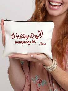 1pc Bride's Wedding Day Emergency Makeup Bag - Personalized Polyester Makeup Pouch, Lightweight Zipper Storage Bag, Machine Washable, Non-Fading, Foldable - Fashionable White Toiletry Bag, Holiday Essential, Holiday Travel, Travel Essential, Travel Bag, Travel Accessories, Back To School Supplies - Beige - View 8