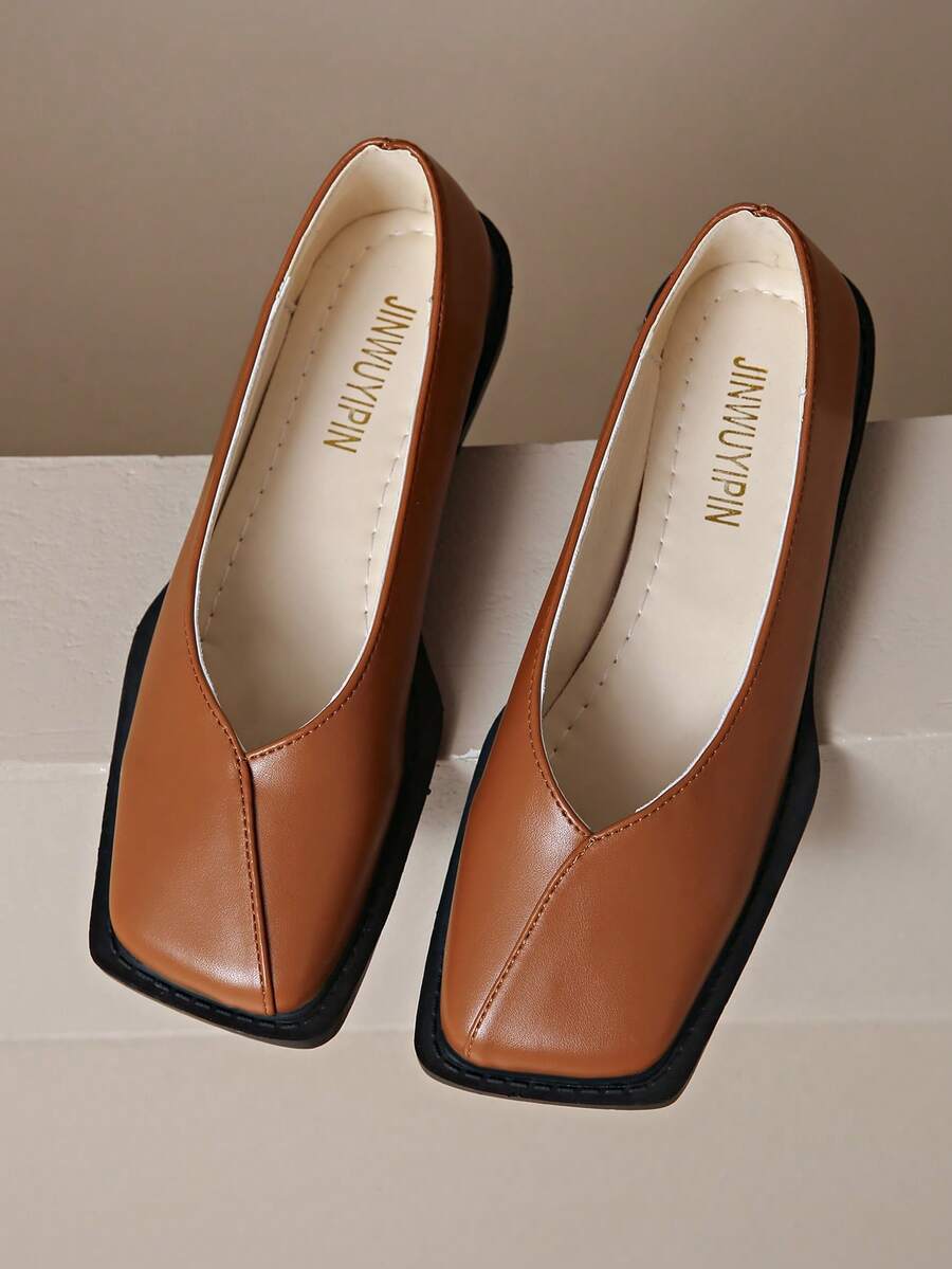 2025 New Women's Fashion Pearl Lacquer Leather Retro Square Toe Mary Jane Flat Shoes, Versatile Spring/Autumn Loafers, 2025 New Hot-Selling Women's Flat Shoes - Brown - View 1