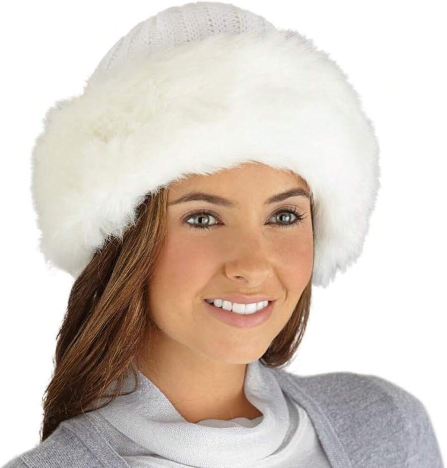 Collections Etc Faux Fur Trimmed Winter Fashion Hat - 白色 - 查看 1