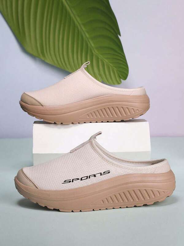 Sandálias femininas de verão sem cadarço, chinelos mule antiderrapantes, novos calçados esportivos casuais, malha respirável, sapatos slouchy sem cadarço, plataforma anabela, mules versáteis da moda, tênis casuais