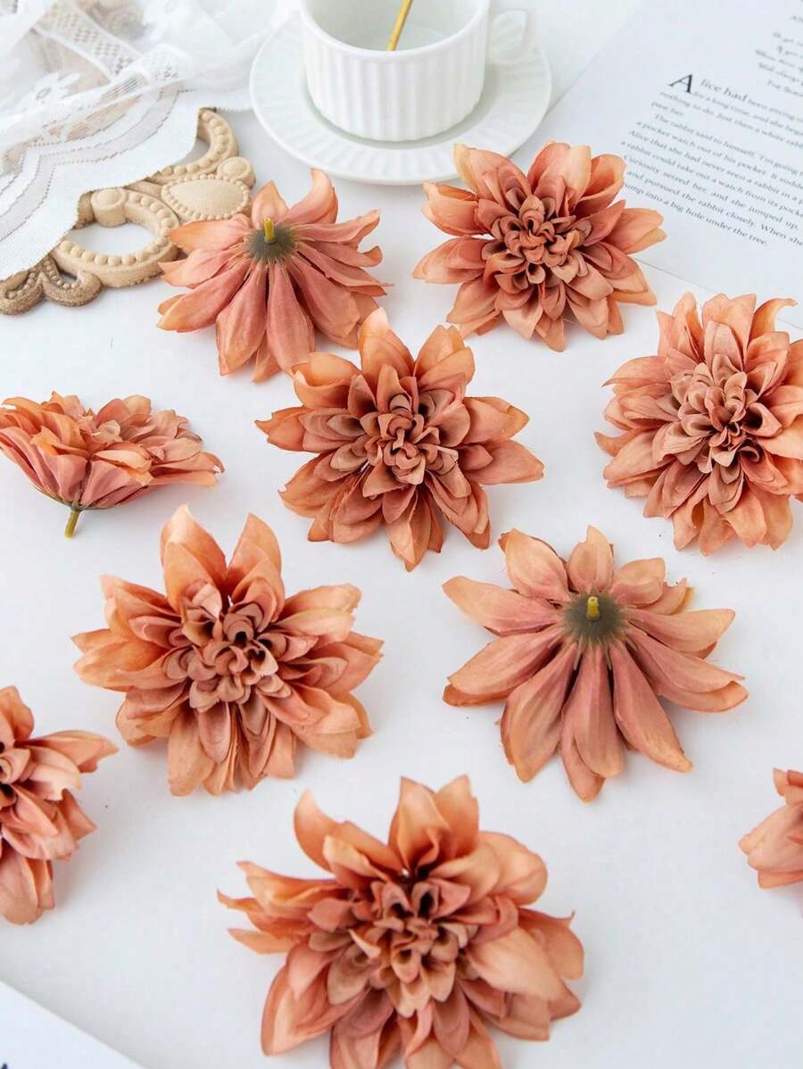 15PCS Artificial Flowers, Dahlias, Chrysanthemums, Wedding Decorations, Fake Plants Room Decor Fall Decorfake Flowers Garden Autumn Decor Centerpieces DIY Candy Boxes, Party Gifts, Decoration, Bride's Wrist Flowers, Holding Flower Boxes, Matching With Home Decor, Valentine's Day, Mother's Day Gifts, Flower Box Materials, New Year Decorations