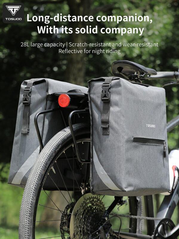 TOSUOD TOSUOD Large Capacity Rear Bike Saddlebag - Durable Gray & Black Detachable Strap, Ergonomic Design For Mountain/Road Bikes, Cycling Gear Storage With Secure Attachment, Sleek Bicycle Accessory, Sturdy Construction