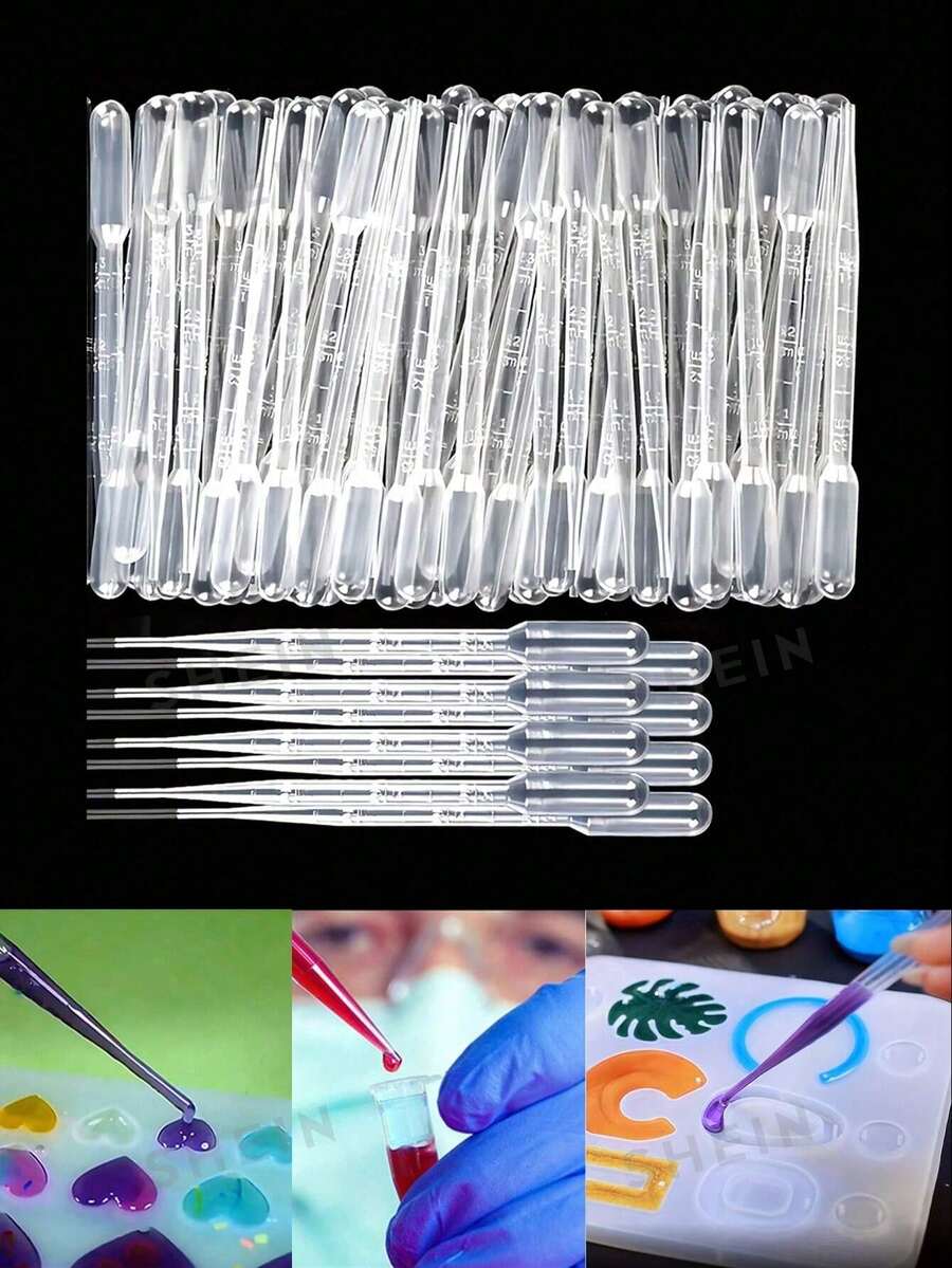 100个一次性1-3毫升塑料滴管瓶,带刻度,适用于DIY环氧树脂、硅胶模具、珠宝制作及其他配件 - 無色 - 查看 1