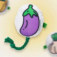 2 Packs Fabric Dog Toys - Purple Eggplant & Yellow Pumpkin Plush, Crinkle Squeaky Chew Toys For Puppies, Machine Washable Veggie-Themed Boredom Busters For Teething