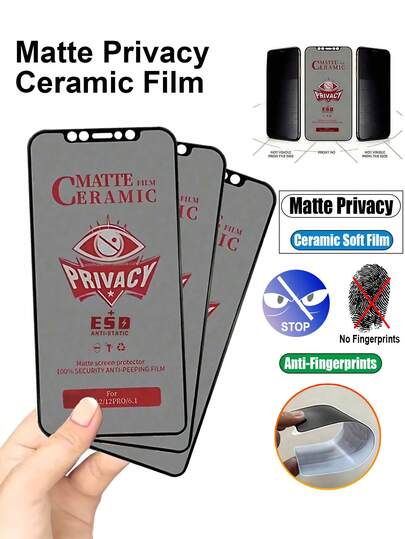 ZYONS 适用于的3片装磨砂隐私屏幕保护膜，陶瓷材质，无气泡，易于贴合，防指纹，兼容 17 Pro Max/17 Pro/17 Air/17/16 Pro Max/16 Pro/16 Plus/16E/15 Pro Max/14 Pro Max/13 Pro Max/16/15/14/13/12/11。磨砂隐私膜，非钢化玻璃。