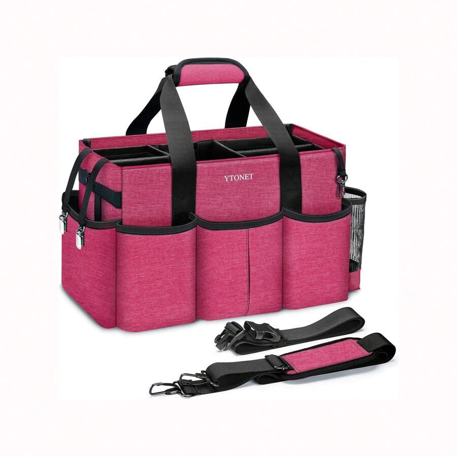 YTONET Wearable Cleaning Caddy Bag,Large Cleaning Supplies Organizer With 4 Foldable Dividers,Tote Bag,Handbag Storage Bag Tote Bag,Kitchen Storage, Cleaning Storage, Travel Storage,Cleaning Caddy Organizer With Handle Shoulder Strap Waist Strap,Cleaning Caddy For Cleaning Supplies,Caddy Organizer With Handle,Cleaning Supply Caddy,Cleaning Bags For Housekeepers,Suitable For Housekeeper Cleaning,Kitchen,Indoor And Car Cleaning,Gift For Women And Mom,Men,Father,Red