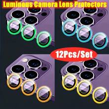 3 paquetes de protectores de lente luminosos de colores aleatorios para iPhone 16e/16Pro Max/16Pro/15Pro Max - Anillo que brilla en la oscuridad, resistente a arañazos 9H, regalo sorpresa con herramientas, nueve colores seleccionados al azar