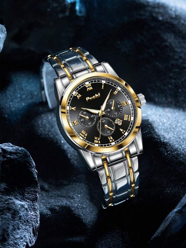 1 pièce Montre à quartz pour hommes, montre de mode avec bracelet en métal et affichage du calendrier, convient à toute occasion