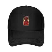 Mens Vintage Horror Movie-Inspired Black  - Carrie Graphic  Short Sleeve Crew Neck All-Season Casual Wear Hat Stylish Printed Minimalist (Focus On Design & Comfort) Classic Curved Brim Sandwich Cap Premium Polyester Comfortable Breathable Face Framing Casual Baseball Hat - Black - View 1
