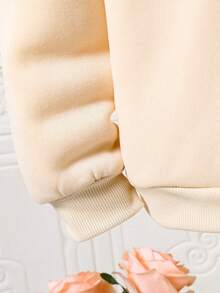 青少年女孩字母图案印花保暖连帽衫和运动裤套装 - 杏色 - 查看 5