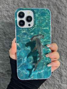 1pc Hammerhead Shark Pattern Glitter Waterproof Shockproof Anti-Slip Soft Phone Case Cover Compatible With Apple - Multicolor - View 1