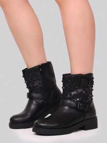 STIVALETTO BASSO IIN PELLE SINTETICA CON BORCHIETTE E CERNIERA INTERNA - Black - View 2