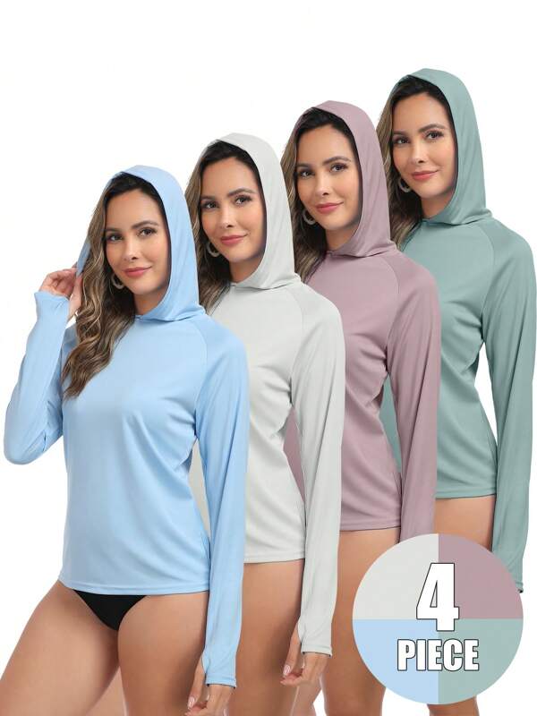 HOPLYNN 4 Pack Women's Sun Protection Hoodie Jacket Lightweight Long Sleeve Sun Shirt For Women Hiking Outdoor