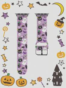 1pc Pumpkin & Leaf Design Soft Elastic Breathable Wristband Replacement Watch Band Compatible With Samsung, Garmin, Honor Smartwatches, Apple Watch 38mm 40mm 41mm 45mm 44mm 42mm 49mm, Fashionable Casual Multi-Color Silicone Watch Band Compatible With Apple Watch Ultra SE/Series 10/9/8/7/6/5/4/3/2/1