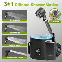 Rechargeable Camping Shower Pump 9000mAh Portable Shower For Camping 4 Sprayer Modes Electric Outdoor Shower Head IPX7 Waterproof USB Battery Powered Kit With 5 Gallon BucketandFoot Pad - 黑色 - 查看 6