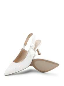 Women's Slingback Kitten Heel Pumps Pointed Toe Bow Elegant Sexy Wedding Dress Shoes - trắng - Xem 4