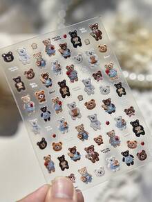 1pc Elegant Embroidered Bear Nail Art Sticker - Ballet Style Bear Design, Suitable For DIY Fashionable Nails, Perfect For Autumn/Winter Nail DIY - Brown - View 6
