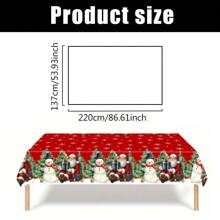 137*220cm Christmas Theme Tablecloth, Vintage Style With Santa Claus Holding Gifts Sitting On Snowy Ground, Cute Snowman And Christmas Tree Elements Design, Plastic Tablecloth, Christmas & New Year Home Decor, Christmas Party & Family Gathering Table Decoration