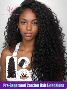 QVR QUEEN VIRGIN REMY QVR 100% Human Hair Pre-Separated Crochet Hair Extensions Water Wave Feather Hair Deep Wave Feather Line Hair Extensions Natural Color