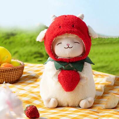  MINISO Adorable 'Strawberry - Worry - Free' Sheep Bleat Series Standing Sheep Figurines.Plush Material Is Soft And Skin - Friendly, Exquisite Details Show Full Cuteness. A Good Choice For Ornament Collection And Stress - Relief Companion(1 PC)