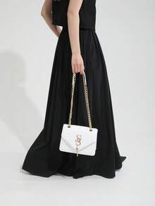 Seam Chain SS Jewelry Square Shoulder Bag Oblique Shoulder Bag - White - View 3