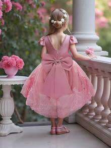 Đầm công chúa đính nơ ren trang trí ngọt ngào và dễ thương, thích hợp cho các buổi đi chơi và nghỉ dưỡng, không bao gồm băng đô - Bụi hồng - Xem 6